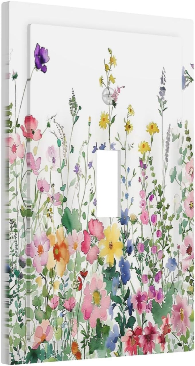 Decorative Light Switch Cover Boho Colorful Flowers Plant Rustic Wildflower 1 Gang Single Toggle Device Electrical Faceplate Switchplates Decorator Outlet Wallplate for Bed Room Bathroom