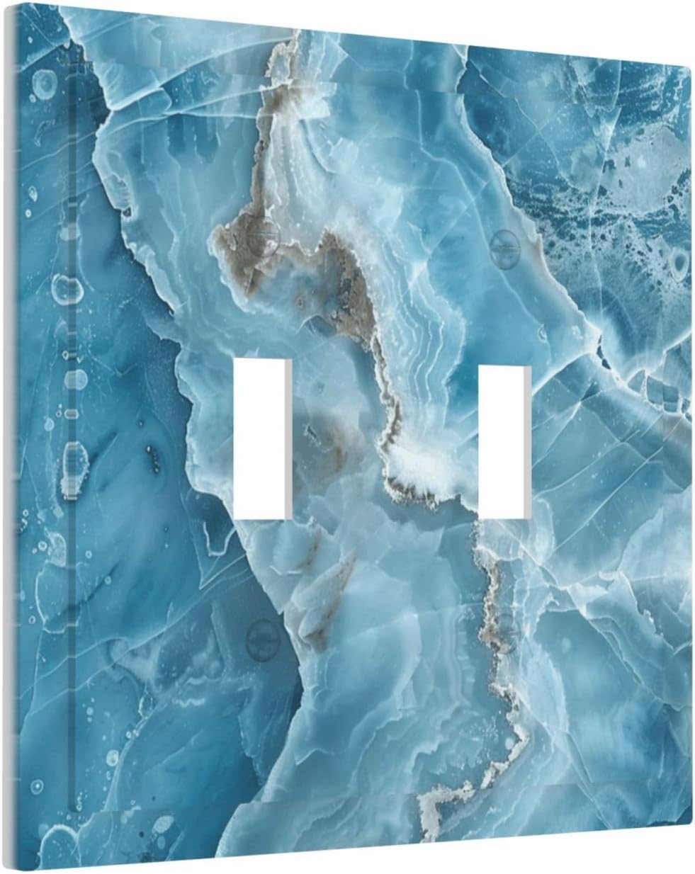 Decorative Light Switch Cover Plate Abstract Watercolor Blue Marble Texture 2 Gang Outlet Covers Double Toggle Wall Plates for Electrical Outlets Switch Plate Covers for Bathroom Decor