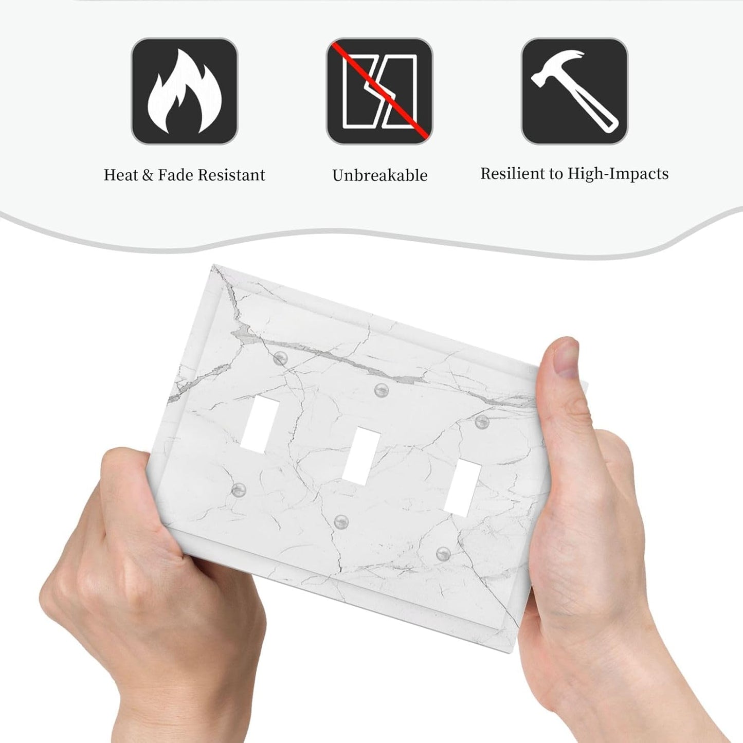 Decorative Switch Plates White Grey Abstract Modern Marble 3 Gang Wall Plate Triple Toggle Light Switch Cover Faceplate Electrical Wall Panels for Bathroom Kitchen Decor