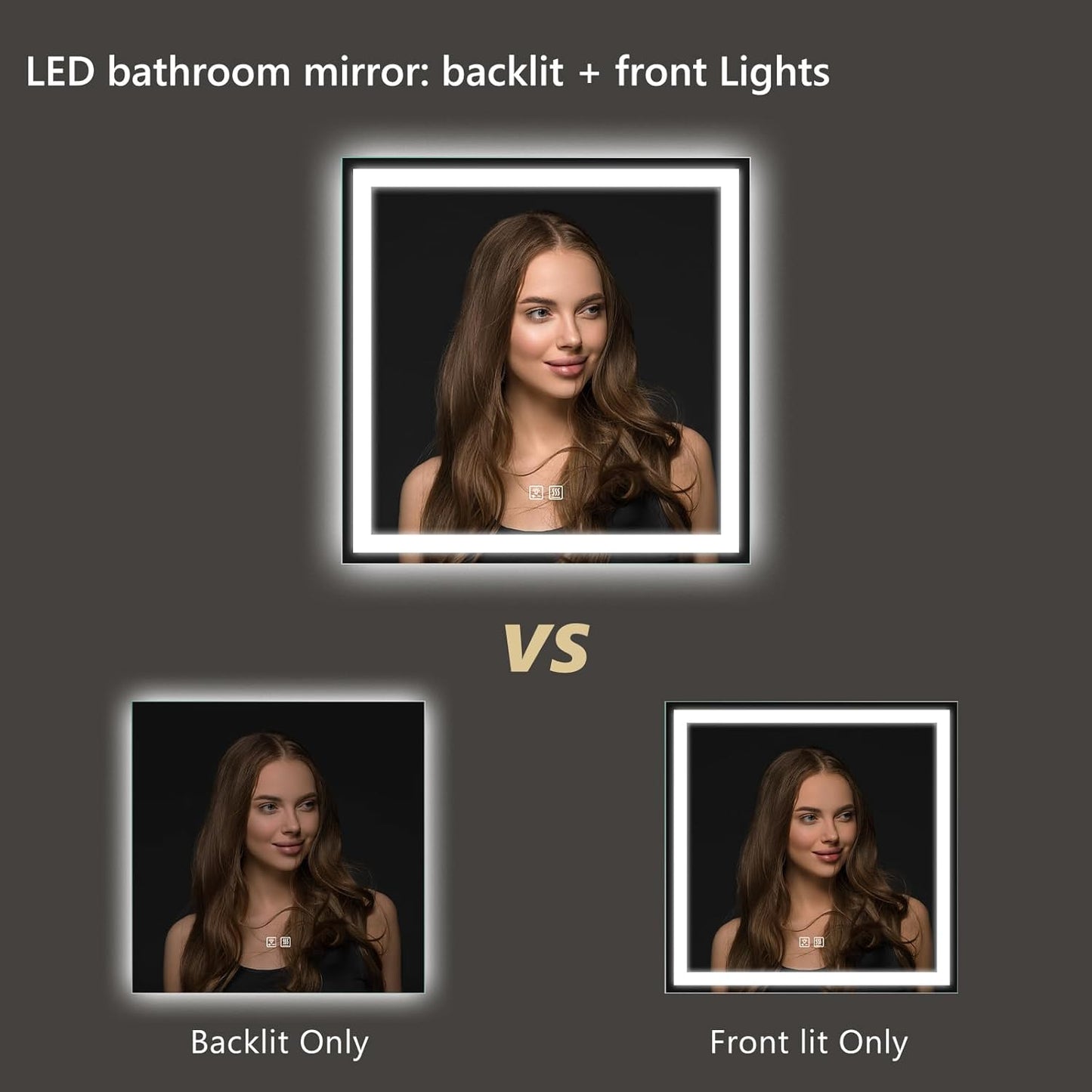 APRILSOUL 30x30 Inch LED Bathroom Mirror with Front and Backlit, Makeup Mirror with 3 Color Lights, Memory Function, Anti-Fog and Dimmable Light (Horizontal)