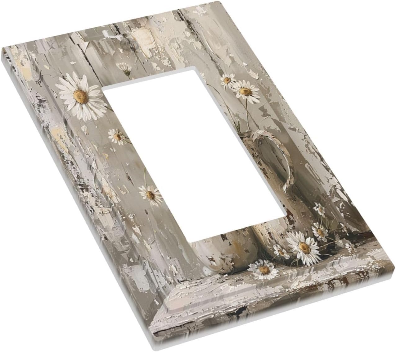 Decorative Outlet Covers Vintage Rustic Floral White Daisy Flower Oil Painting Style 1 Gang Single Rocker Light Switch Cover Plate Wall Plates GFCI Faceplate for Home Farmhouse Decor