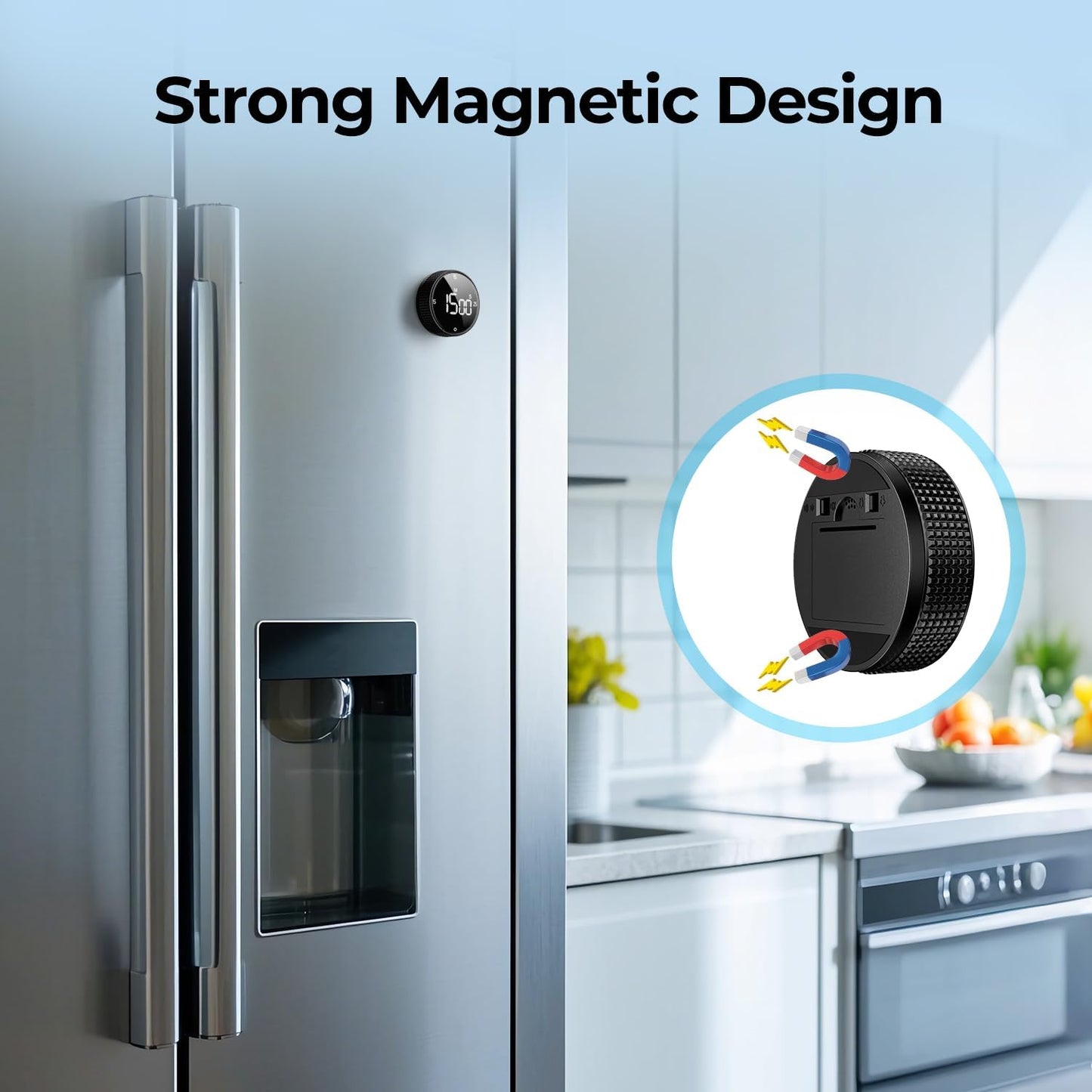 USB Rechargeable Magnetic Kitchen Timer for Cooking, Building 800mAh Battery Large Display Digital Countdown Countup Timer, 3 Preset 5/15/25 Mins Loud Alarm for Baking Grilling Studying