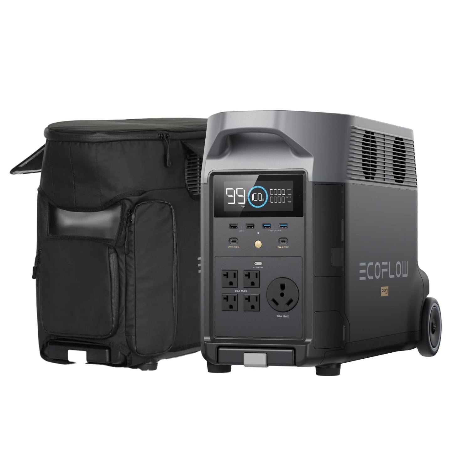 EF ECOFLOW Portable Power Station 3600Wh DELTA Pro with Bag, 2.7H to Full Charge, 5 AC Outlets, 3600W, 120V Lifepo4 Power Station with Expandable Capacity, Solar Generator for Home Use, Blackout, RV