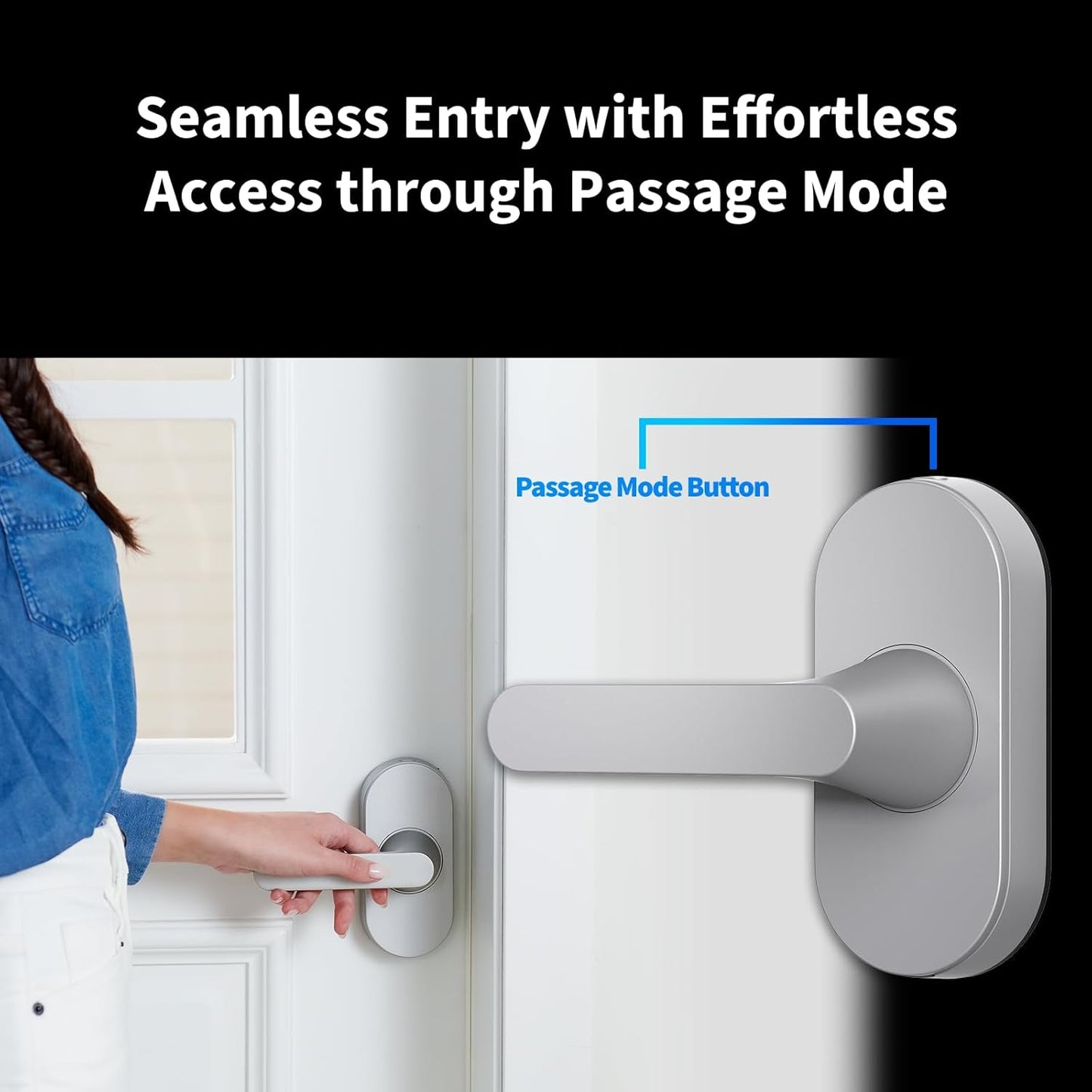 Aqara Smart Lock U300, Fingerprint Keyless Entry Door Lock with Handle, Matter Over Thread with Apple Home Keys, Touchscreen Keypad, Smart Lever Lock Supports Apple Home, Alexa, Google, IFTTT, Silver