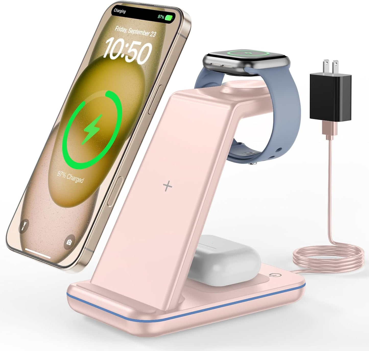 3 in 1 Wireless Charging, Wireless Charger Stand for Multiple Apple Devices, Wireless Charger for iPhone 17 16 15 14 13 12 11 Pro Max XS XR 8, Apple Watch 11 9 8 7 6 SE 5 4 3 2, AirPods 3/2/Pro