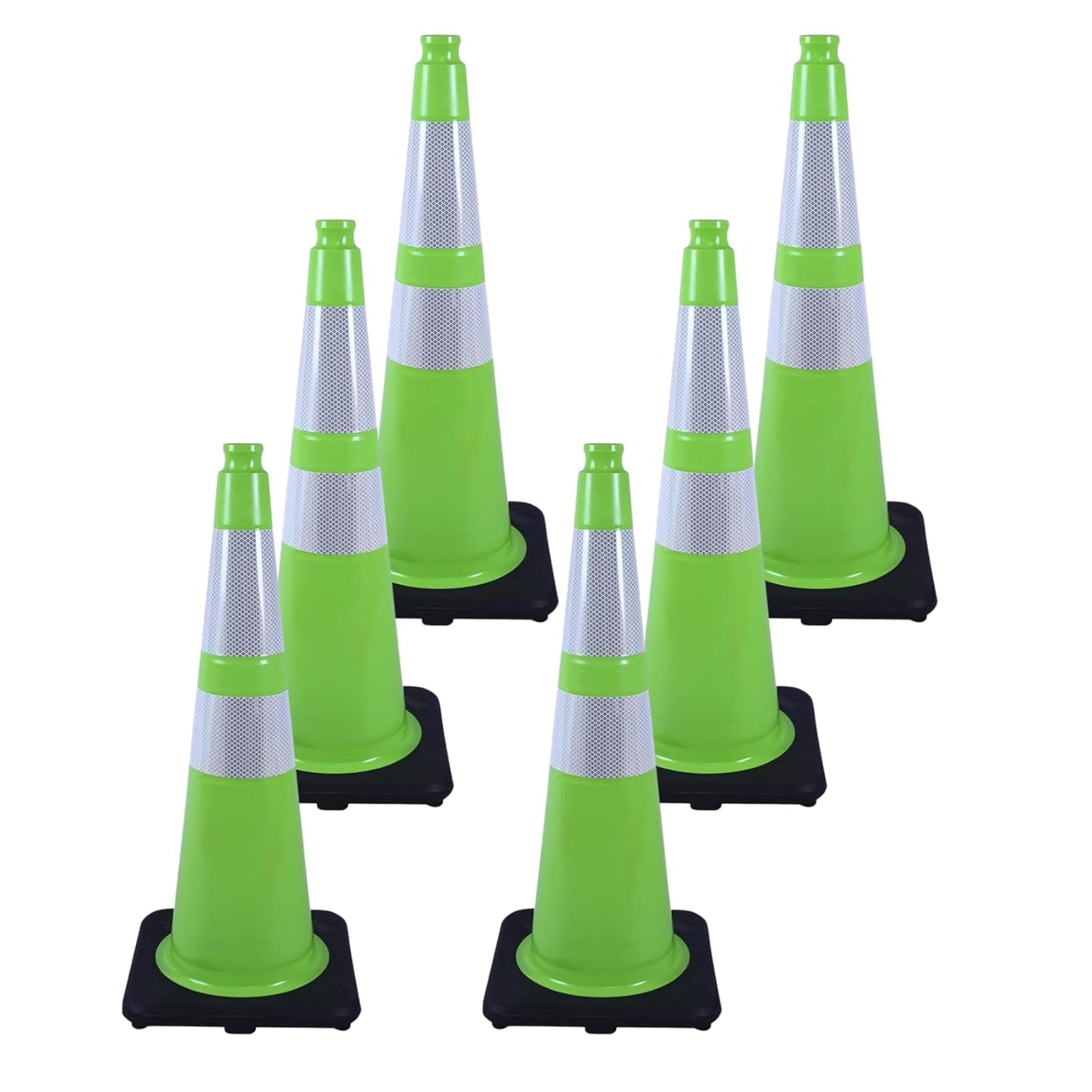 6 Pack 28 Inch Green Traffic Cones with Reflective Strips, Heavy Duty Black Base Cones for Outdoor Events, Driveways and Construction Zones (6, Green, 28 Inch)