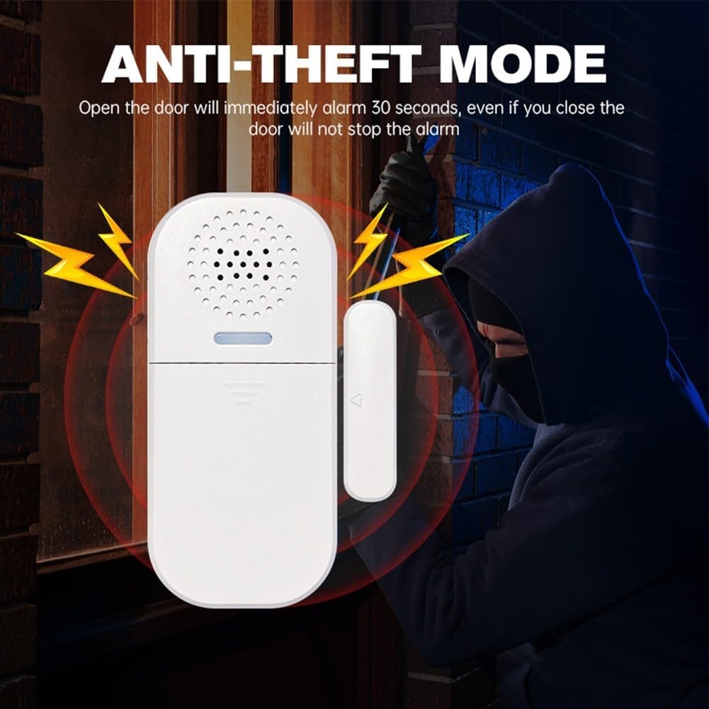 Wireless Door Alarm With 2 Remote Controls, 130DB Adjustable Volume, 5 Modes Sound And Light Alerts, Magnetic Sensor For Home Security