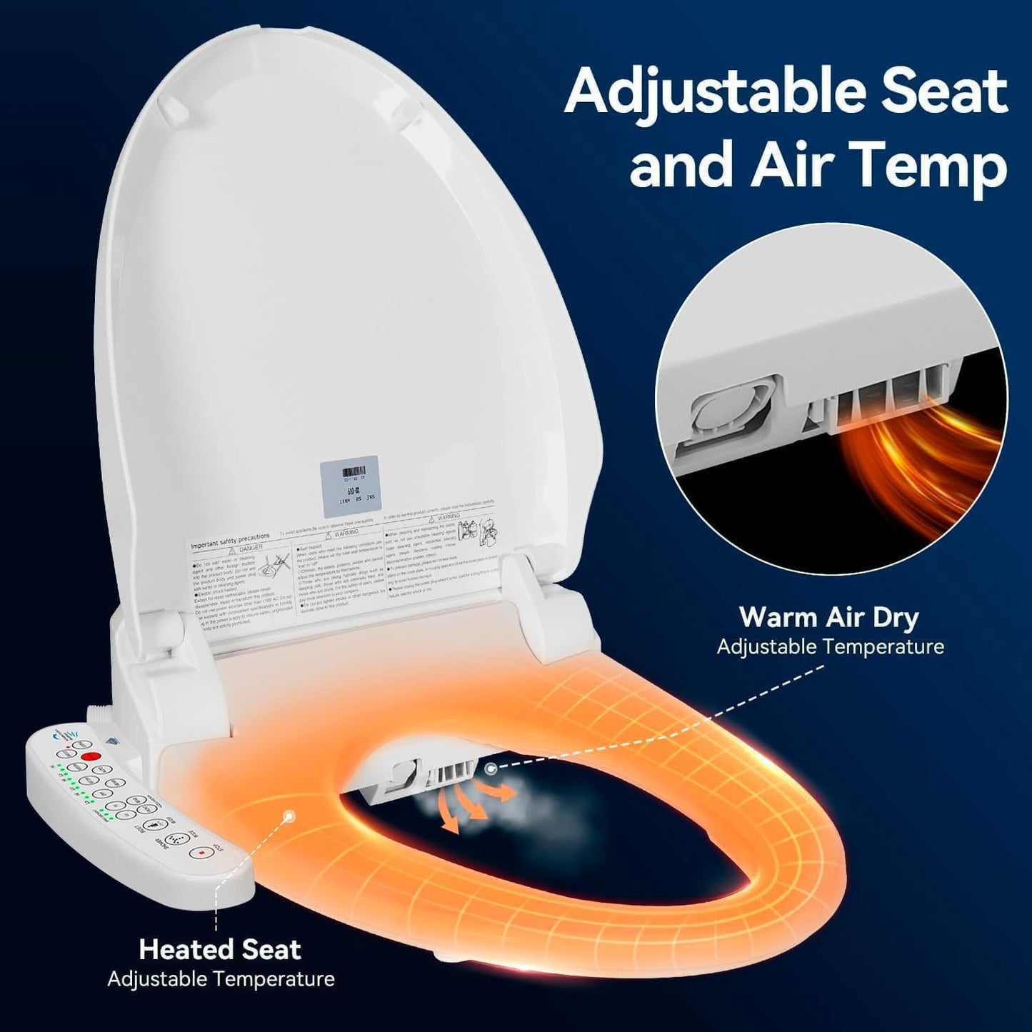 Electric Bidet Toilet Seat, Filtered & Unlimited Warm Water, 8 Modes Spa Wash, Warm Air Dryer, Heated Seat, Self-Clean Stainless Steel Nozzle, HD Night Light. 10-year warranty. (TB-26EV, Round))