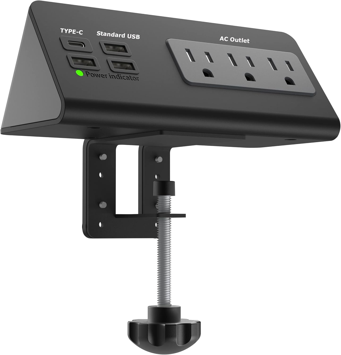 Power Charge Station Edge clamp Mount with USB-C Ports，Tabletop Surge Protector, Desk Clamp Power Sockets with 3 AC Outlets and 4 Fast Charging USB Ports for Home Office Hotel and Dormitory (Black)