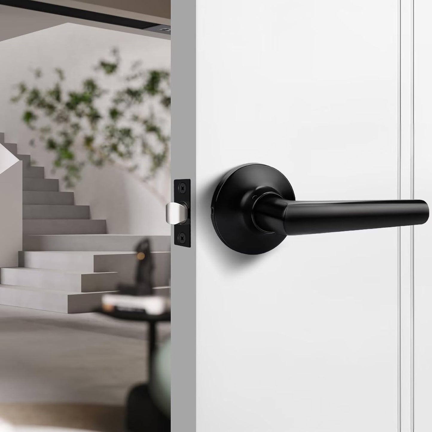 GOBEKOR 5 Pack Matte Black Door Handles Interior,Heavy Duty Passage Door Handles Interior Door Levers for Hallway and Closet, Modern Sleek Round Door Locks