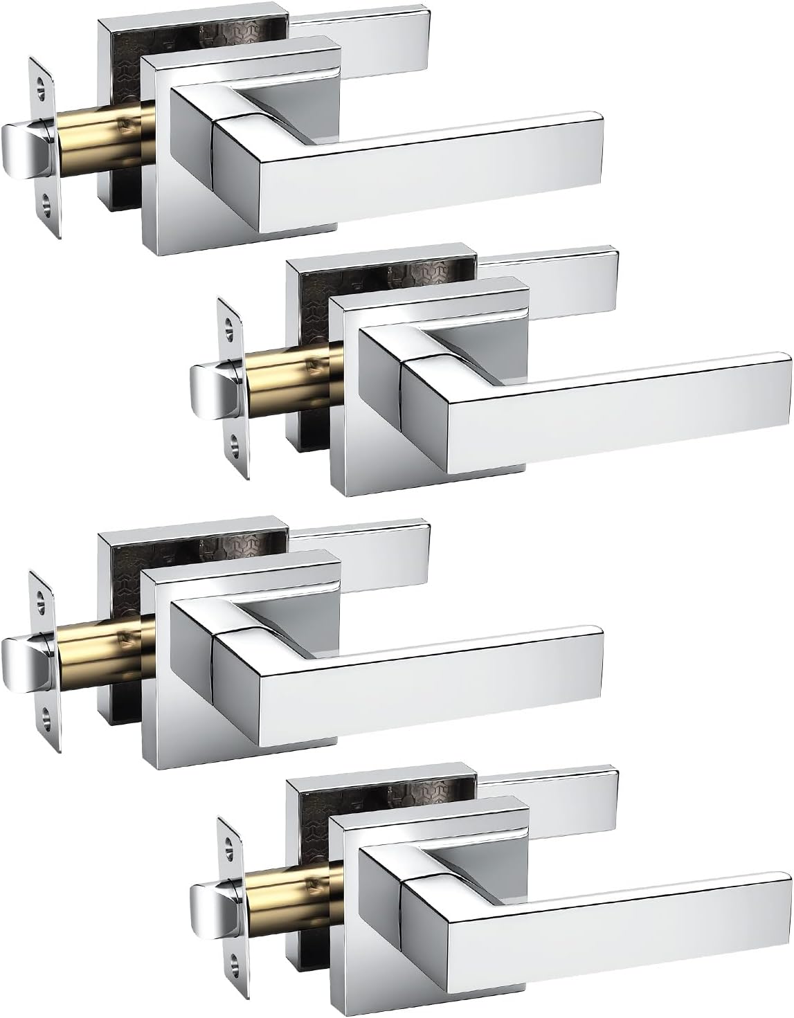 KNOBWELL 4 Pack Door Handles Interior Passage Doorknob with Straight Lever Polished Chrome Hallway Closet Door Handles