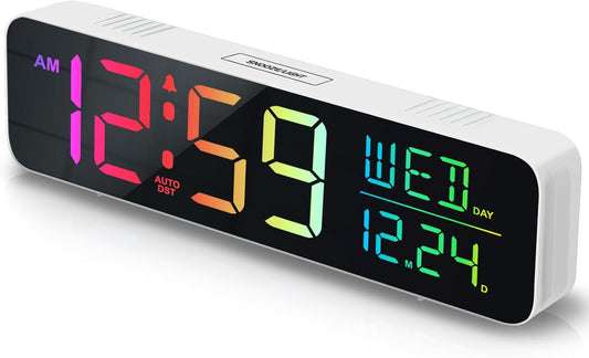 Peakeep Large Display Digital Alarm Clock for Bedrooms, Date Day of Week Desk Table Clocks for Living Room Office, Dimmable Plug in Electric Clock, 5 Volumes, Loud, Auto DST