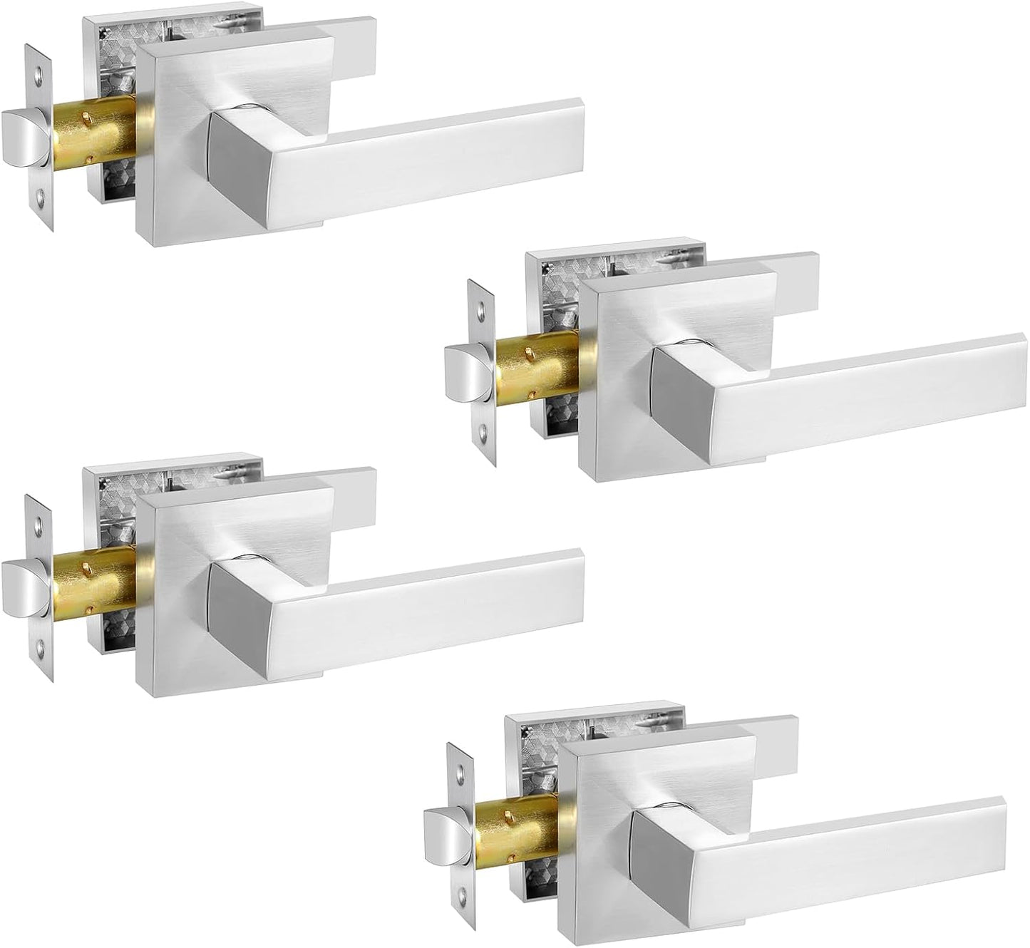 Passage Door Lever, Satin Nickel Interior Door Handles for Hallway and Closet, Heavy Duty Square Interior Keyless Door Handles Non-Locking Door Levers, 4 Pack