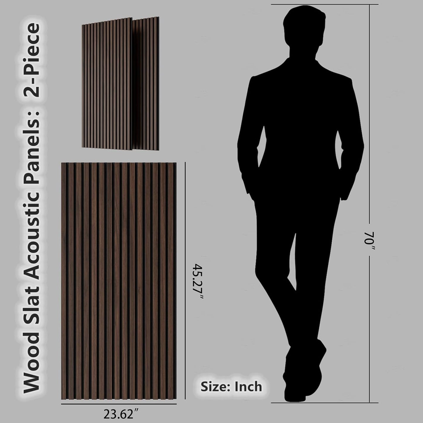 Wood Wall Panels, 45.3" x 23.6" Acoustic Panels for Wall and Ceiling, 3D Fluted Sound Absorbing Panel for Interior Wall Decor Noise Reduction (2Pcs-Dark Walnut)