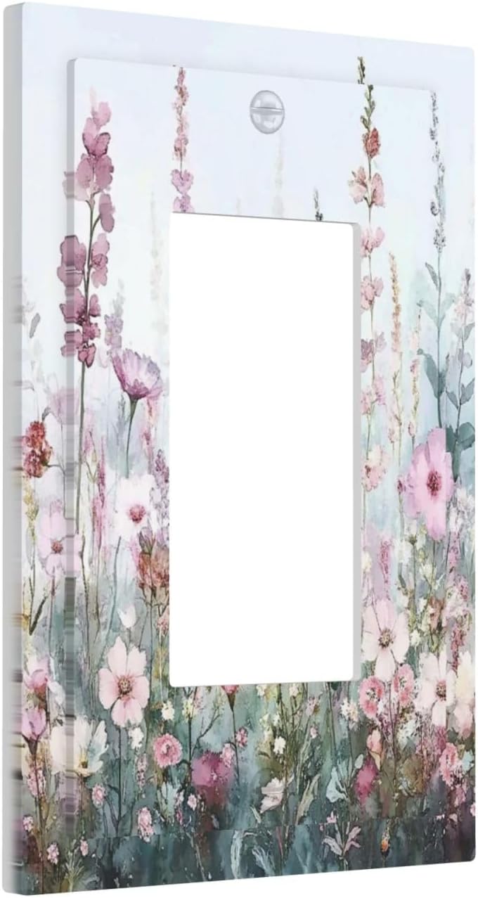 Pink Floral Watercolor Botanical Wildflowers Decorative Outlet Covers 1 Gang Single Rocker Light Switch Cover Plate Wall Plates Gfci Faceplate For Bed Room Living Room Decor