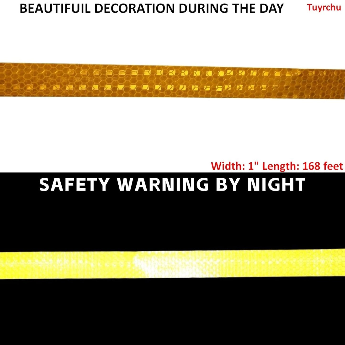 Yellow Reflective Tape 1 inch Wide, Outdoor Waterproof High Visibility Warning Industrial Marking Tape, Safety Stickers (168 feet)