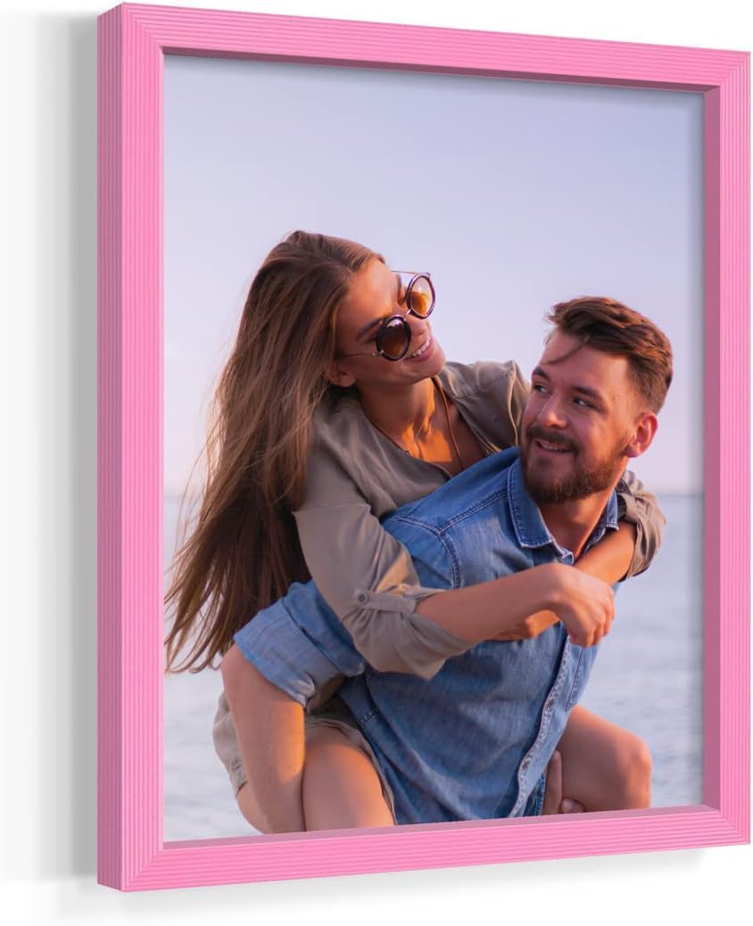 Renditions Gallery Set of 9, 8X10 Custom Photo Prints with Real Wood Picture Frames. Create Personalized Photos with Peel & Stick Photo Frames. Pink Frame