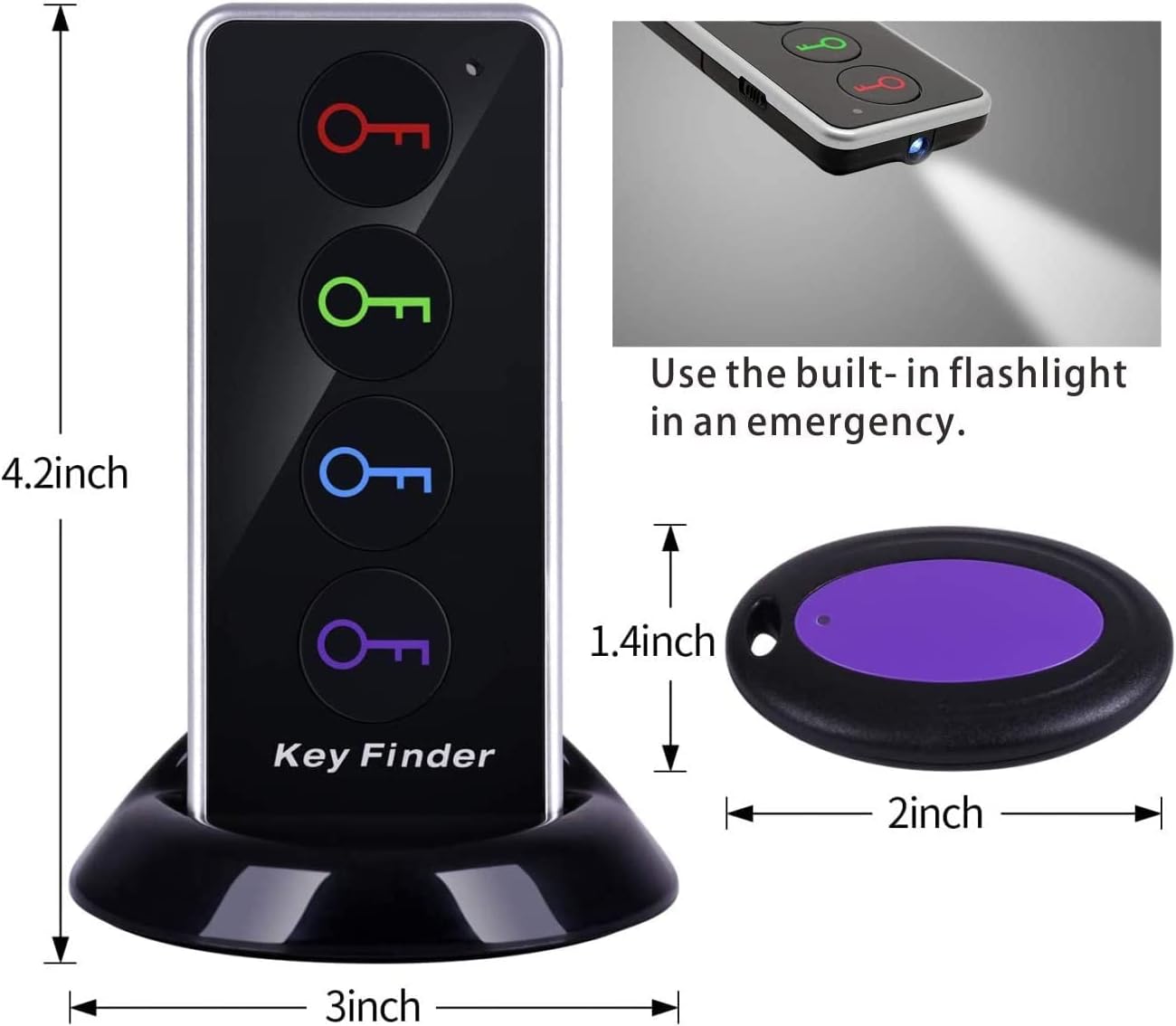 Reyke Key Finder, 80dB+ RF Item Locator Tags with 131ft. Working Range, Wireless Remote Tracker for Wallet, Phone, Glasses, Pet, 1 RF Transmitter & 4 Receivers