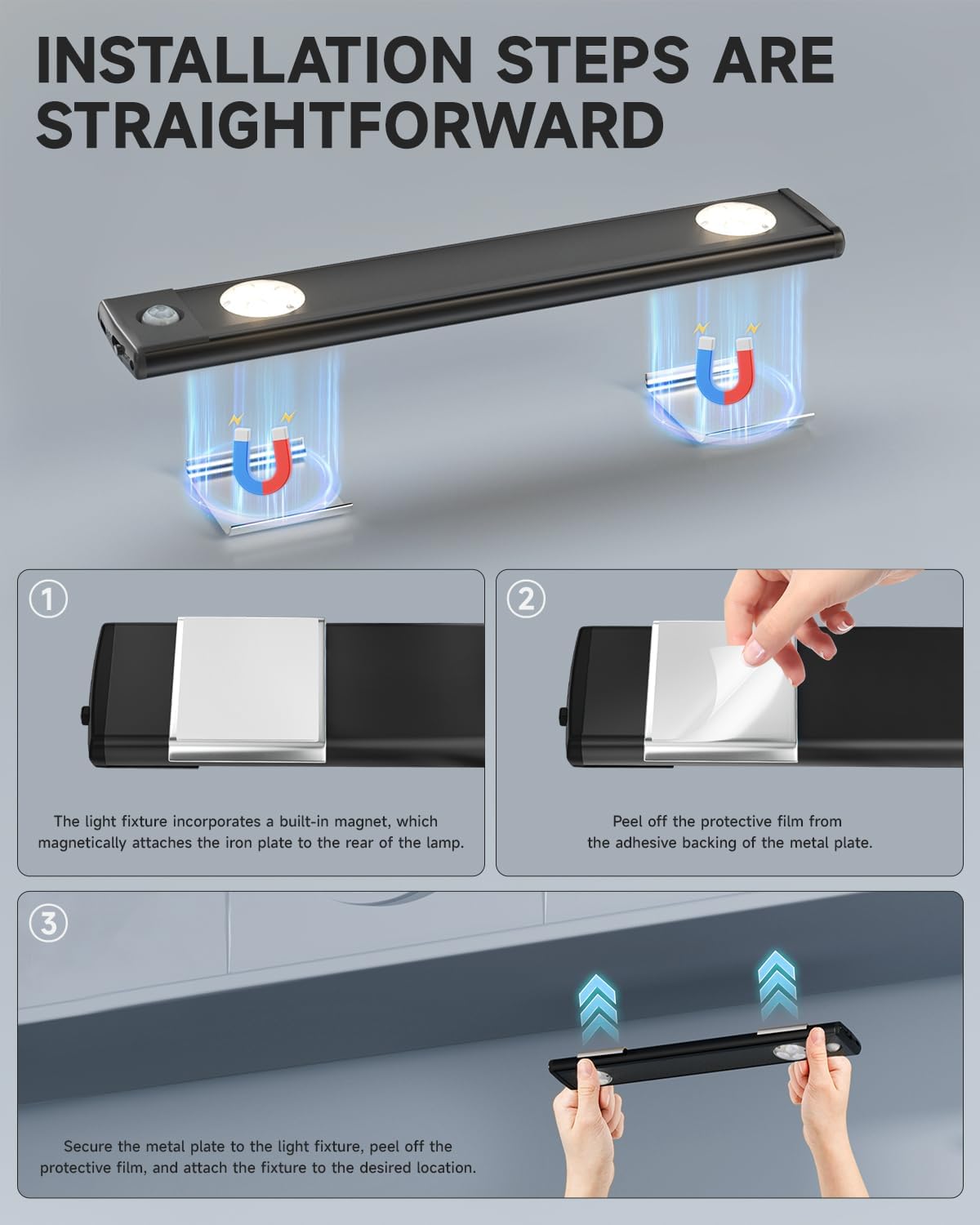 Under Cabinet Lighting, 10" Rechargeable Motion Sensor Light Indoor - 4 Modes, Up to 45 Days, Easy Wireless Magnetic Mount, Under Counter Lights for Kitchen, Closet, Hallway (2 Pack, White Light)