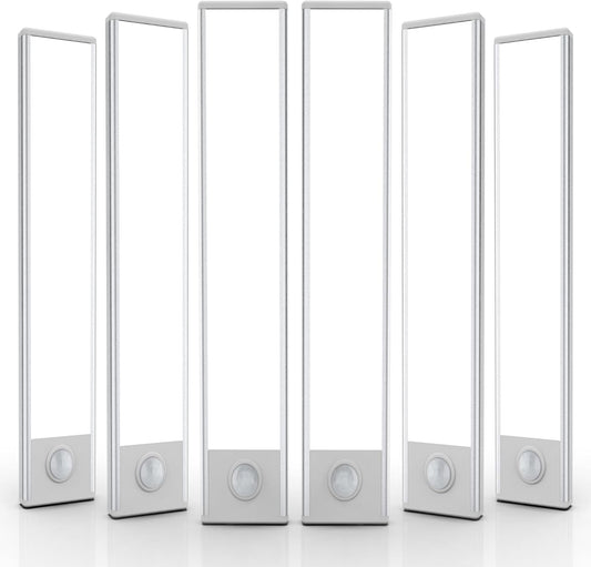 6 Pack Under Cabinet Lighting Wireless, 58 LED Rechargeable Battery Motion Sensor Light Indoor, Stick On Magnetic Closet Lights, Under Counter Lights for Kitchen, Stairs, White 14 in