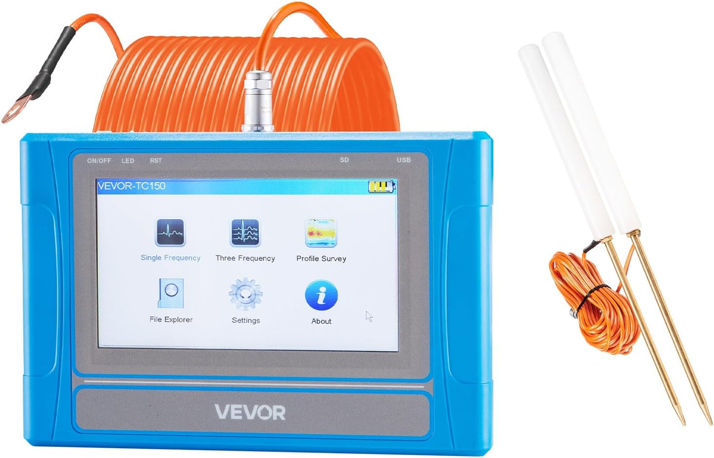 VEVOR Underground Water Detector, Up to 492ft (150m) Pro Underground Water Detection Locator, 7" Touchscreen Auto Mapping Well Detector Explorer with Multi-Frequency Measurement, 8GB Card, Carry Case