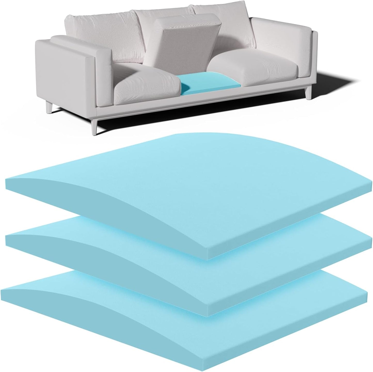 Couch Cushion Support, Sofa Cushion Support for Sagging Couch Seat, 20x20x2in, Couch Replacement Insert, High Density Foam Furniture Seat Sagging Repair, Trapezoid 40D, Blue Set of 3