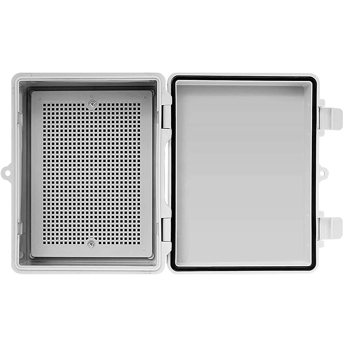 Co. ABS 6.6" x 8.7" x 4.3" Waterproof IP67 Hinged Electronics Box with Mounting Plate, Bracket, and Plastic Cover and Clips