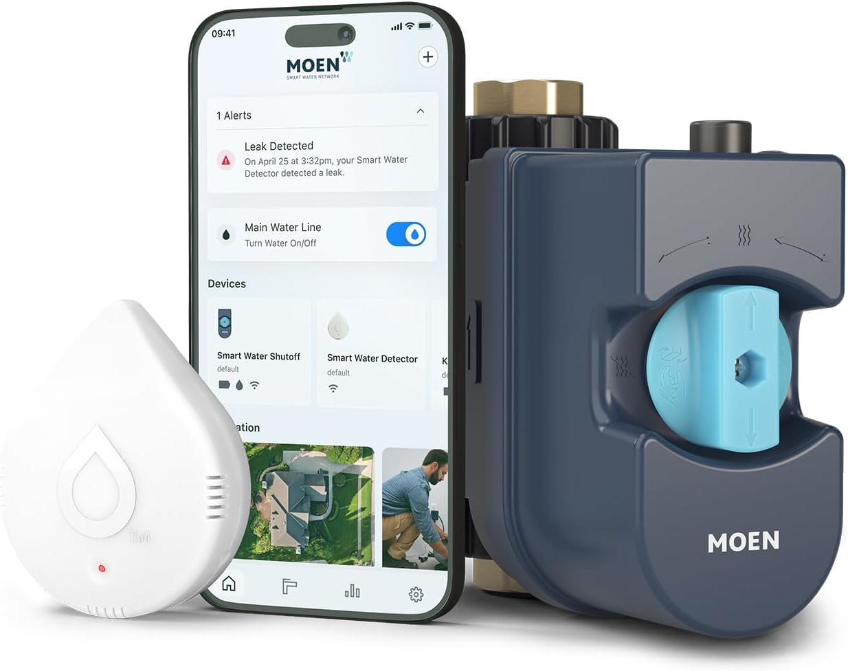 Flo by Moen 3/4-Inch Smart Water Shutoff with Smart Water Detector, 1-Pack