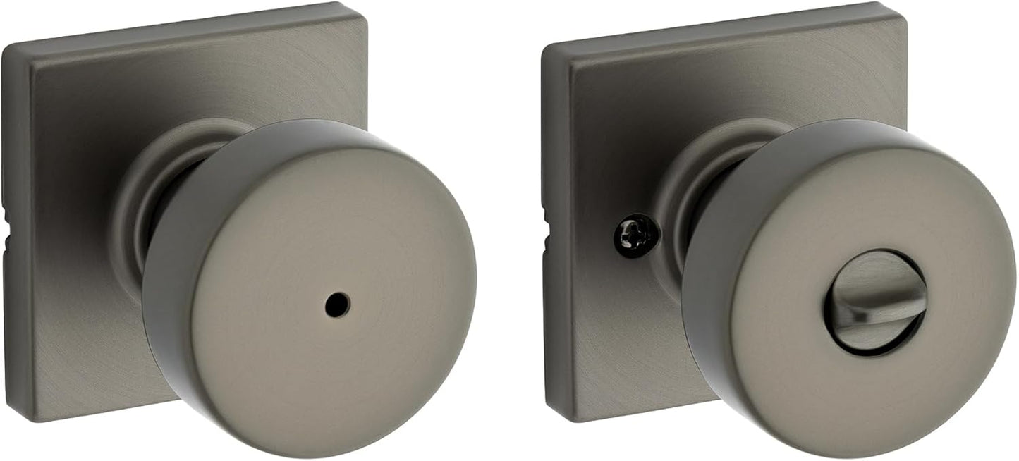 Kwikset Pismo Interior Square Privacy Door Knob with Lock, Door Handle for Bathroom and Bedroom, Gunmetal Keyless Turn Lock Doorknob