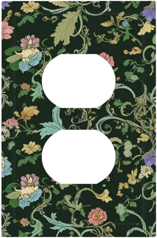 Decorative Outlet Covers Vintage Green Leaf Plant Rustic Pink Flower 1 Gang Duplex Light Switch Cover Plate Wall Plates for Electrical Outlets Switchplate Faceplate