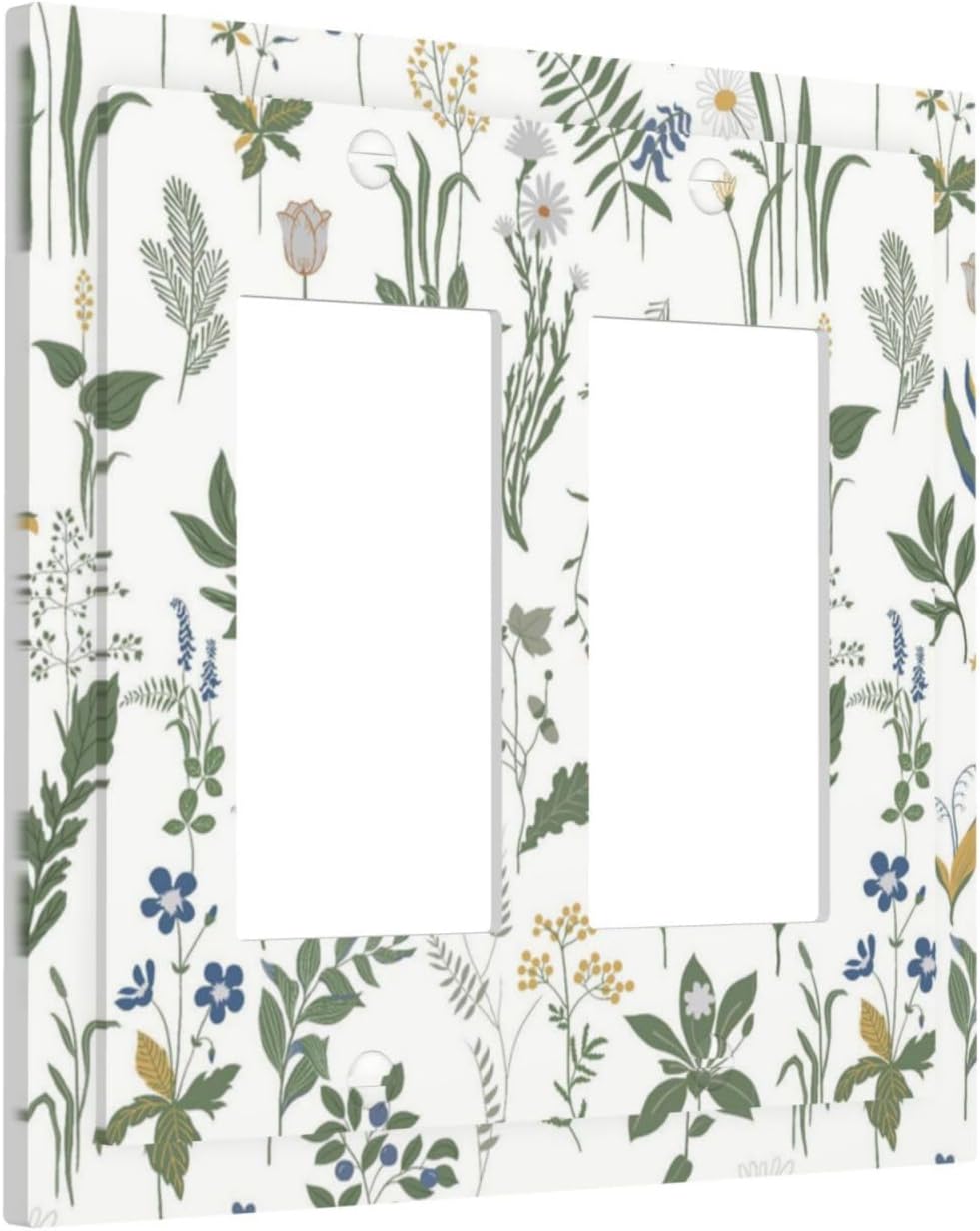 Decorative Outlet Covers Floral Green Leaf Plant Flowes 2 Gang Double Gfci Rocker Electrical Wall Panels Light Switch Cover Plate For Bed Room Farmhouse Decor