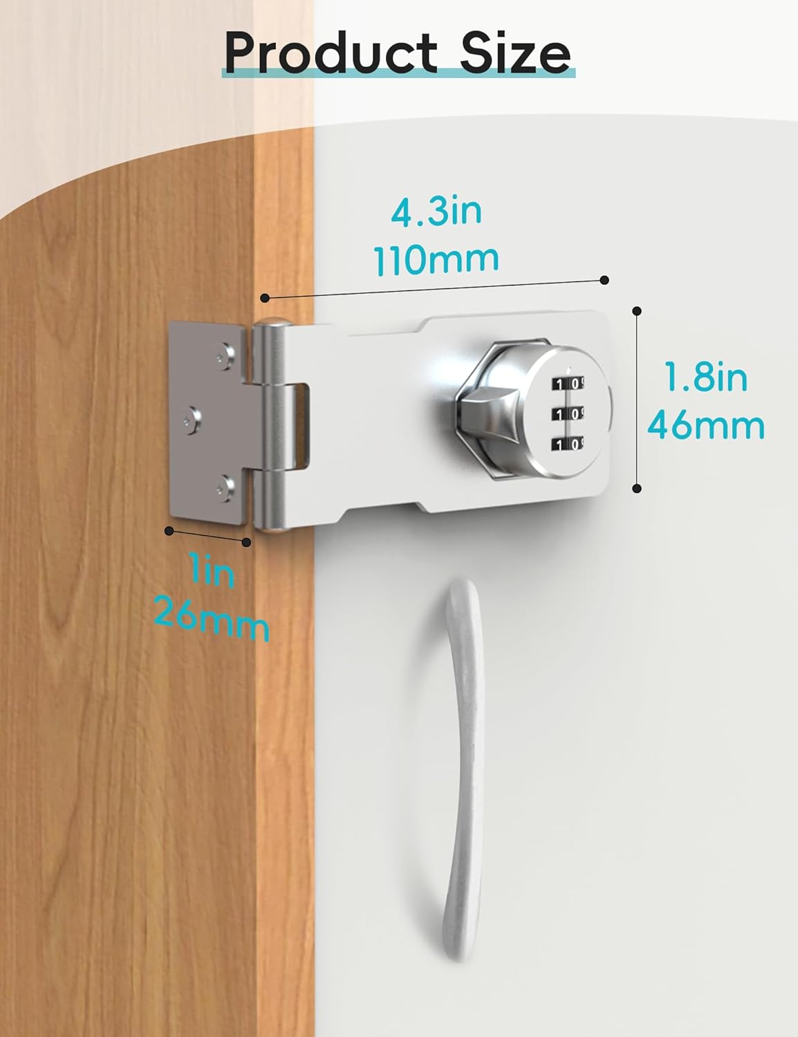 Combination Cabinet Door Lock, Gate Latch Lock with Code, Keyless Security Lock for Gate, Door, Cabinet, Bathroom, Outdoor, Garage, Fence,(Sliver, 2 Pack)
