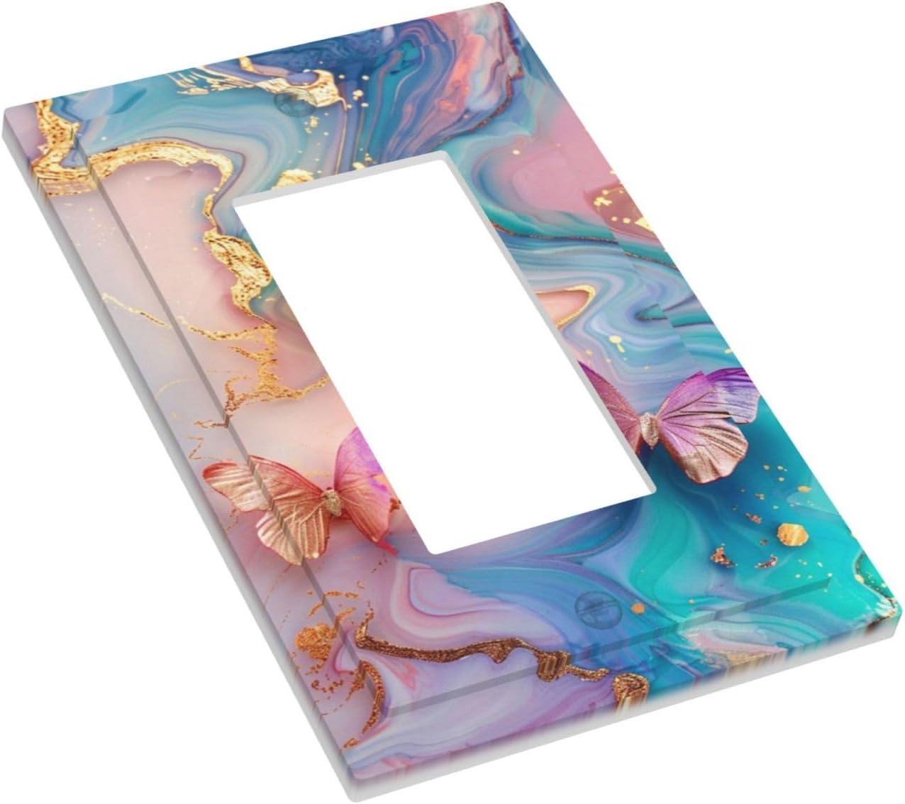 Colorful Marble Butterfly Gold Glitter Abstract Print Decorative Outlet Covers 1 Gang Single Rocker Light Switch Cover Plate Wall Plates GFCI Faceplate for Bed Room Living Room Decor