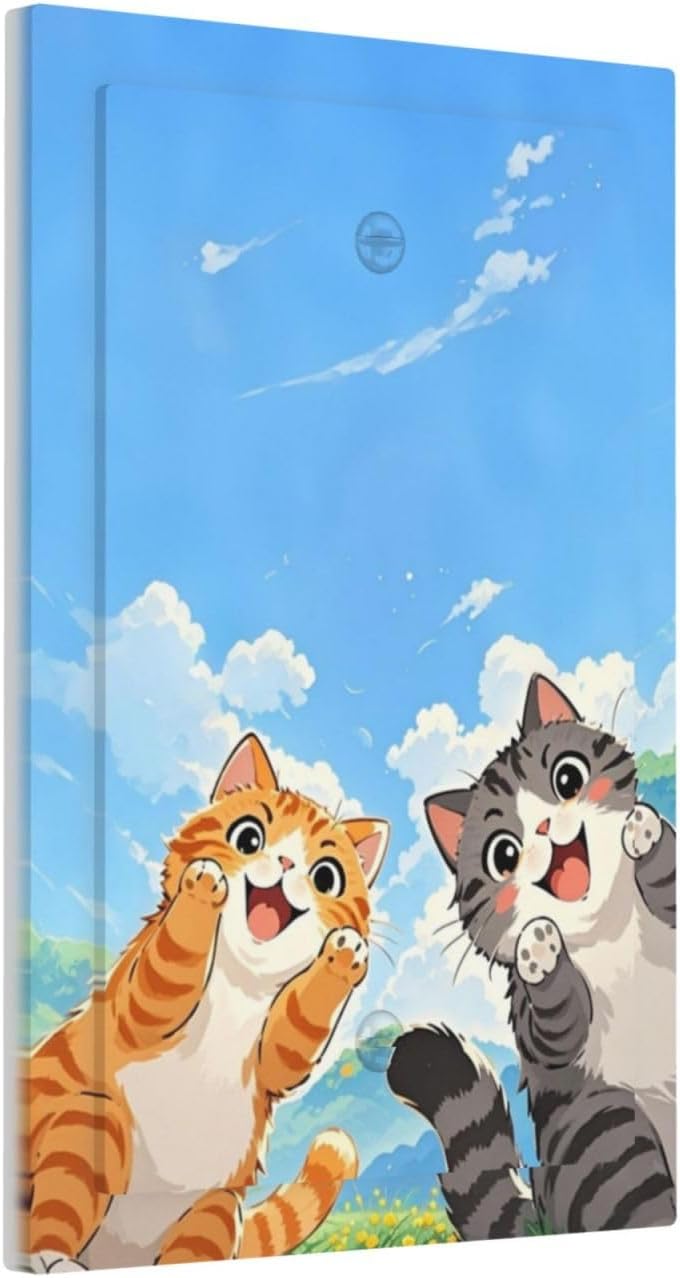 Light Switch Cover Plate Orange Gray Cute Cat Sky Cloud Cat S Paw 1 Gang No Device Blank Electrical Wall Plates Faceplate Decorative Switch Plate For Kids Room Nursery Decor