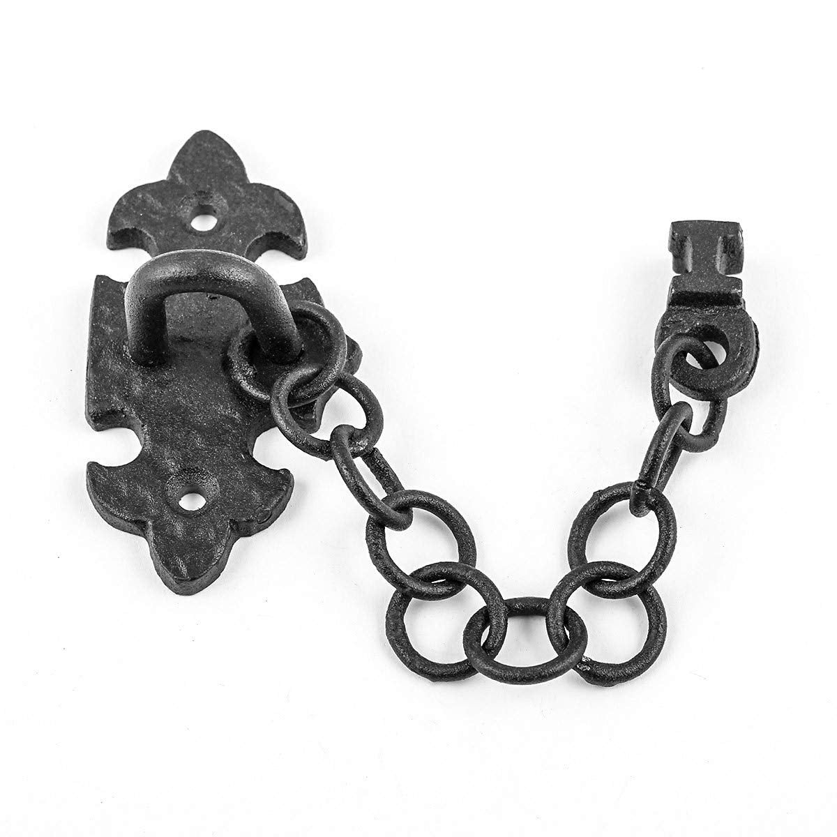 Renovators Supply Manufacturing Door Latches Slide Latch Bolt 5 in. Black Wrought Iron Colonial Chain Type Door Guard Extra Security Rust Resistant Privacy Latches with Hardware,Pack of 2