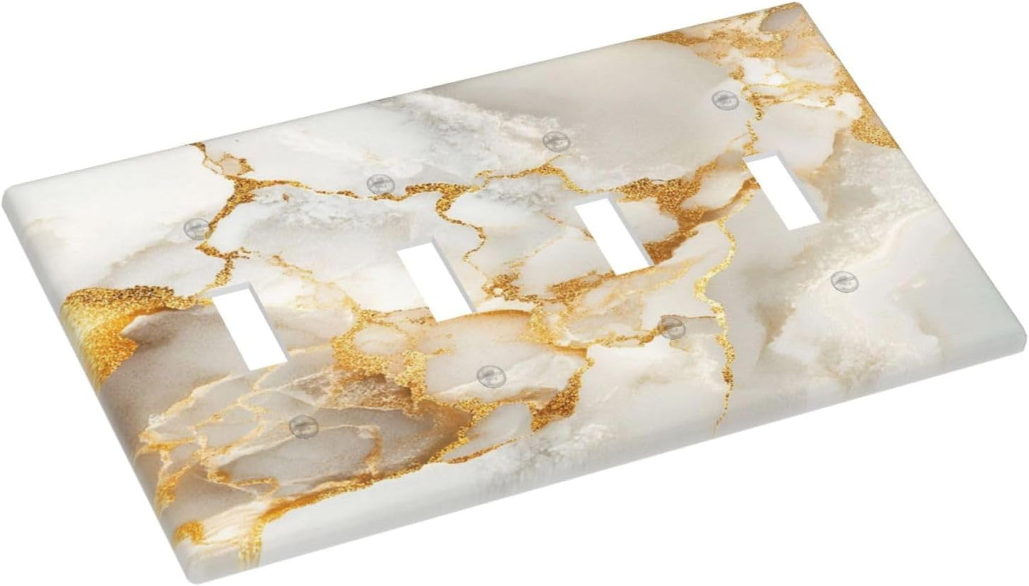 Gold Marble Crack Simple Abstract Print Light Switch Covers Quad Toggle Electrical Faceplate 4 Gang Wall Plate Decorative Switch Plates for Bathroom Kitchen Home Decor
