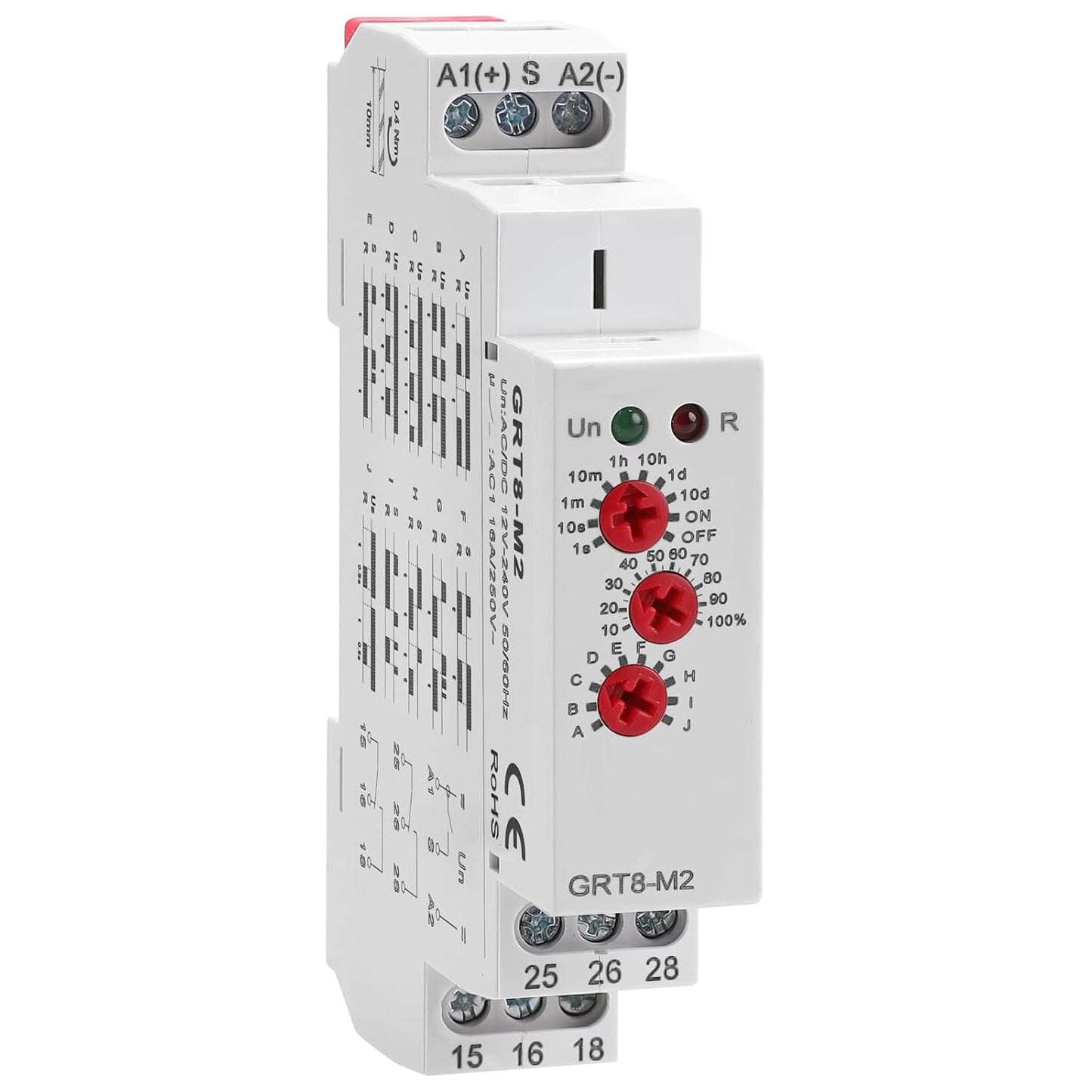 Multifunction Time Relay 2 Outputs 16A Adjustable Smart Relay 12V Electronic Timer in Din Rail,0.1s-10 Days Wide Range Delay On Off Factory Automation Universal Voltage GRT8-M2 AC/DC 12V-240V