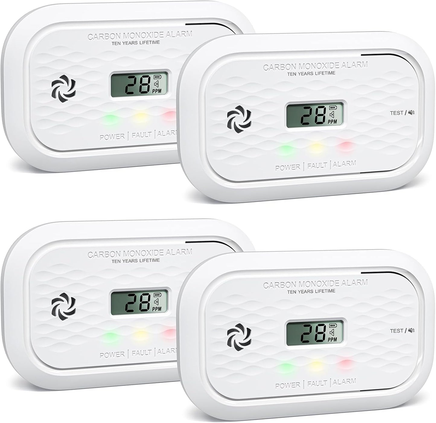 4 Packs Carbon Monoxide Detectors,10 Year Battery Carbon Monoxide Alarm, CO Detector with LCD Display, 3 LED Lights CO Alarm for Home