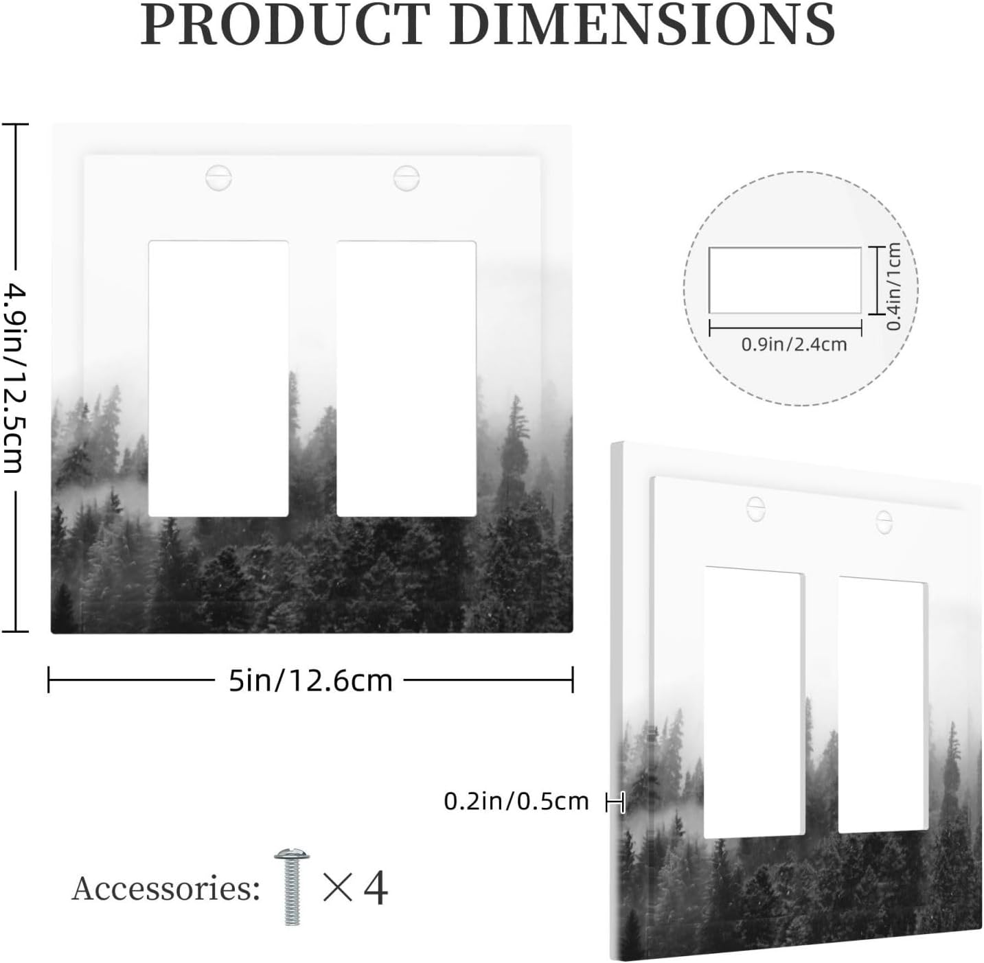 Decorative Outlet Covers Fores Black White Landscape Misty Woods 2 Gang Double Gfci Rocker Electrical Wall Panels Light Switch Cover Plate For Farmhouse Cabin Decor