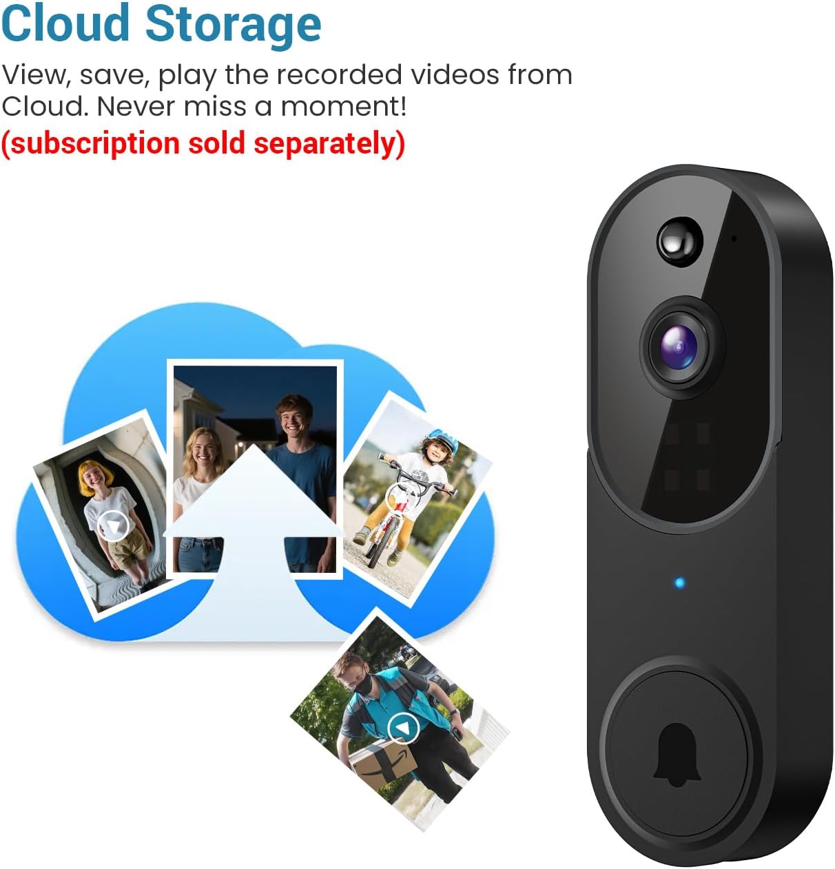1080P Smart Wireless Video Doorbell Camera, Night Vision, Real-Time Alerts, AI Human Detection, Two-Way Talk, Cloud Storage, Night Vision, Battery Rechargeable(Receiver not Included)