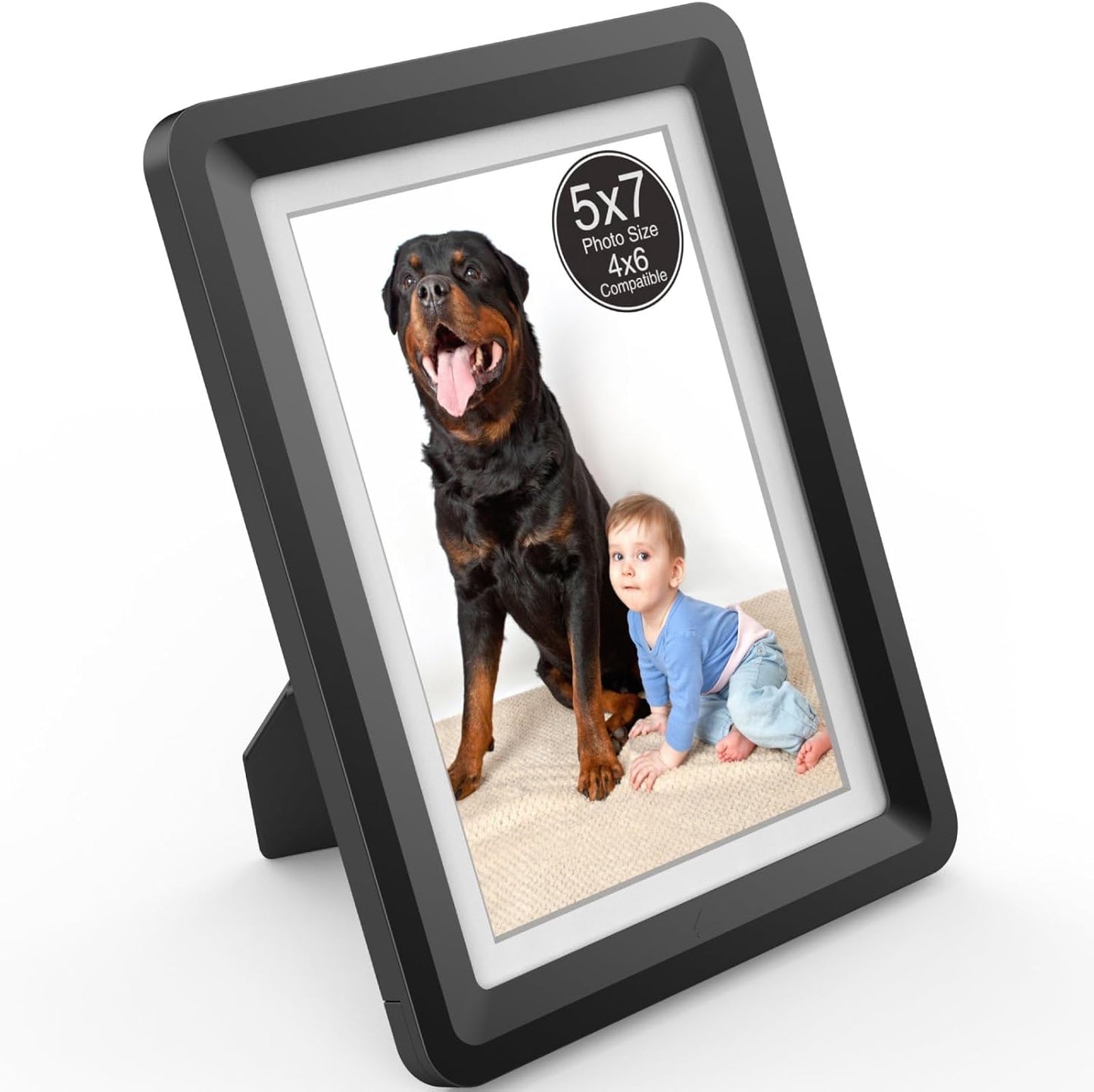 Black 5x7 Picture Frame with Acrylic Front 1 Pack, ABS Frame for 5x7 or 4x6 Photos, Shatterproof UV-Resistant Tabletop Photo Frame, Vertical/Horizontal Display for Home Décor