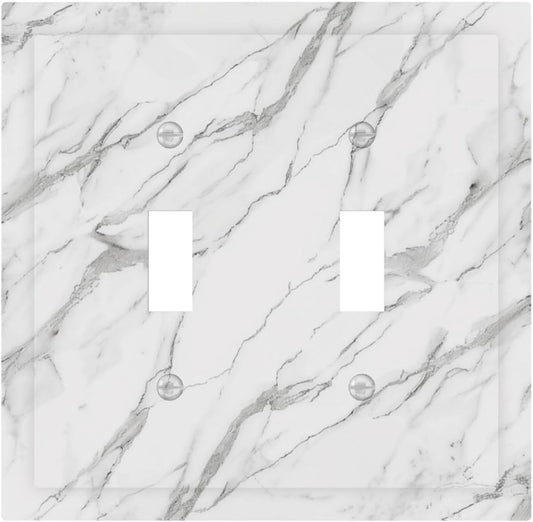Decorative Light Switch Cover Plate Modern Grey Marble Texture 2 Gang Outlet Covers Double Toggle Wall Plates for Electrical Outlets Switch Plate Covers Faceplate for Kitchen Home Decor