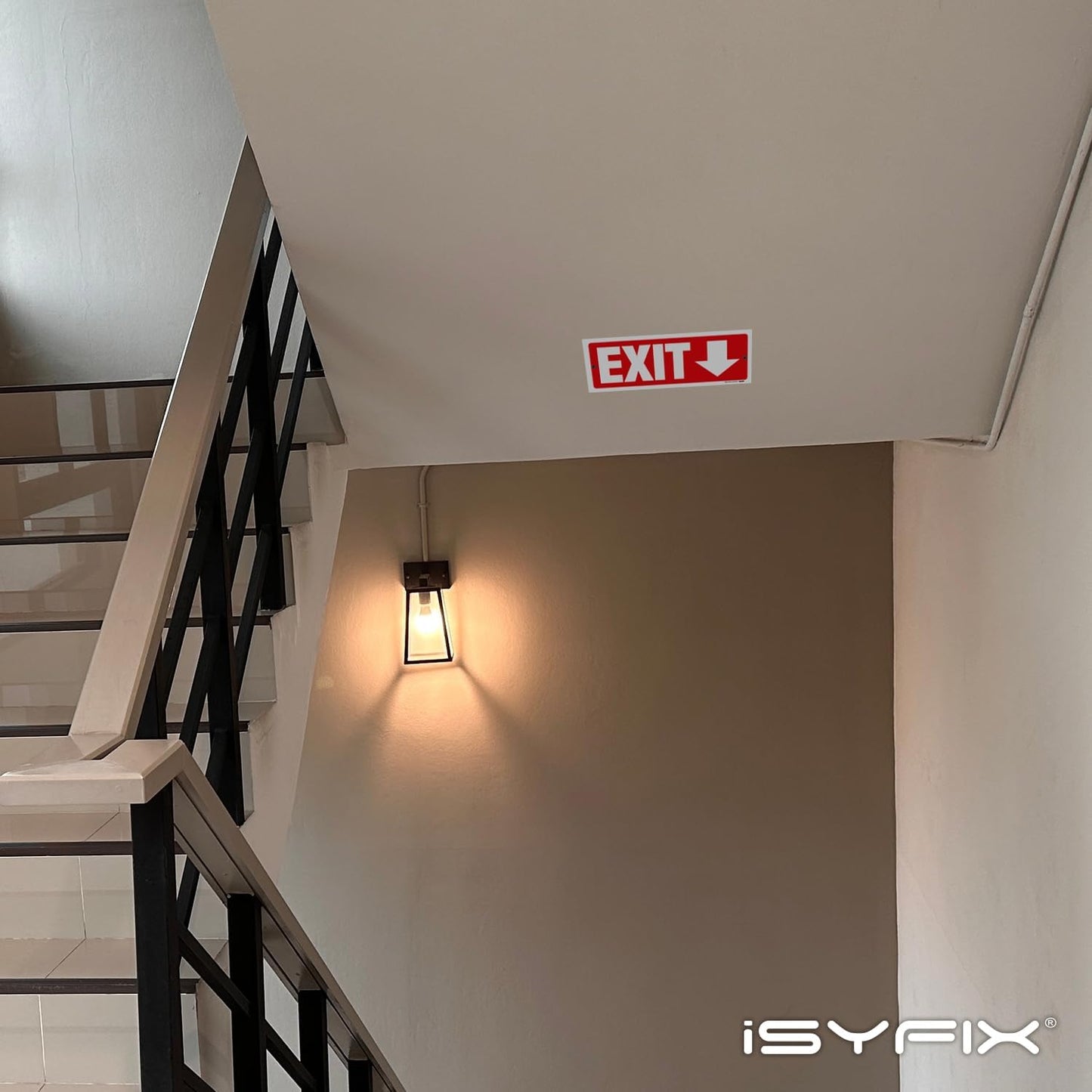 iSYFIX Exit Signs - 2 Pack 12x4 Inch Directional Down Arrow Signs, 40 mil Polystyrene Plastic, UV Laminated, Scratch & Fade Resistant, Waterproof - Ideal for Office, Theater, School, Business
