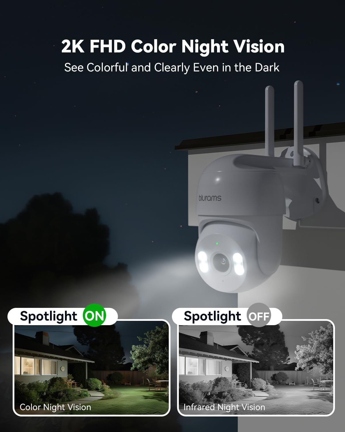 blurams 2K Security Camera Outdoor, Pan-Tilt Outdoor Camera Wired w/360° View, Motion Tracking, 2.4/5GHz WiFi 6, 2-Way Audio, Weatherproof, Free Person/Motion Detection, 24/7 Recording 2Pack