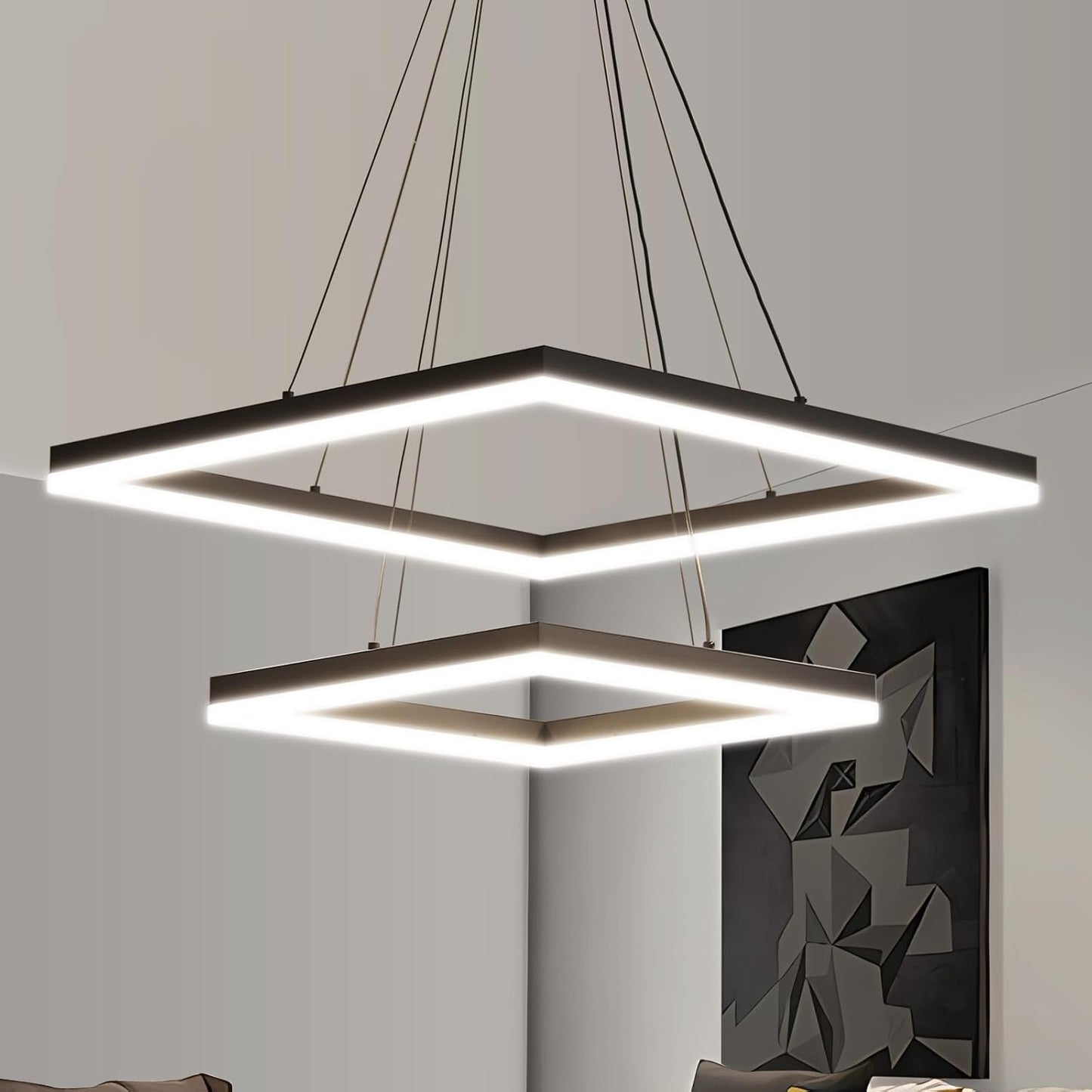Modern Ceiling Chandelier, with Remote Control Dimmable 3 Color Mode & Brightness (Warm & Cool & Neutral Light) Ceiling Chandelier, Acrylic Anti-Flicker Dining Light Fixture for Kitchen