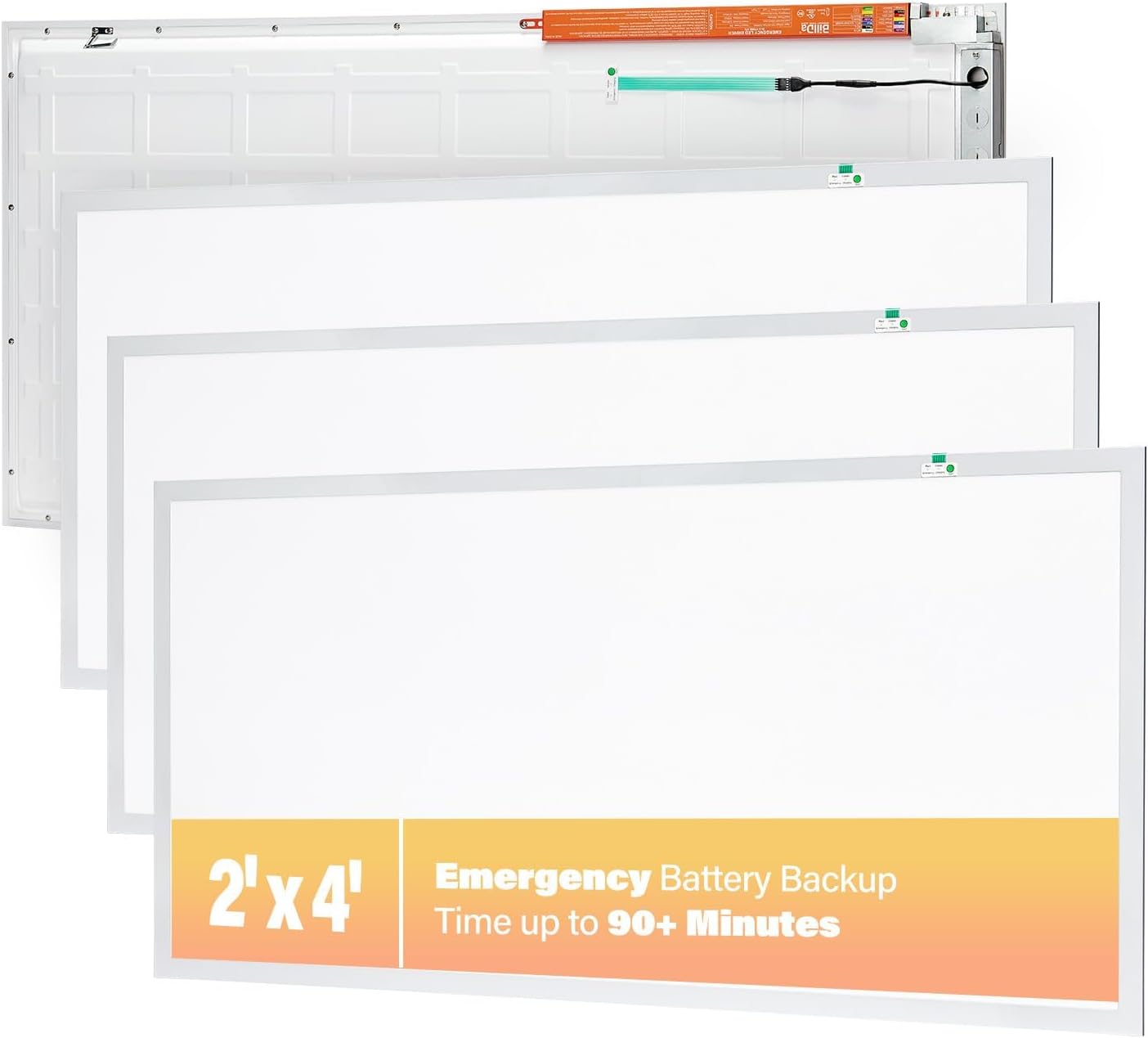 4 Pack 2x4 LED Flat Panel Light with Emergency Battery Backup, Up to 1.5H of Power Support at 8W Output, 0-10V Dimmable, 3000K/4000K/5000K, 30W/40W/50W Selectable, UL & ETL