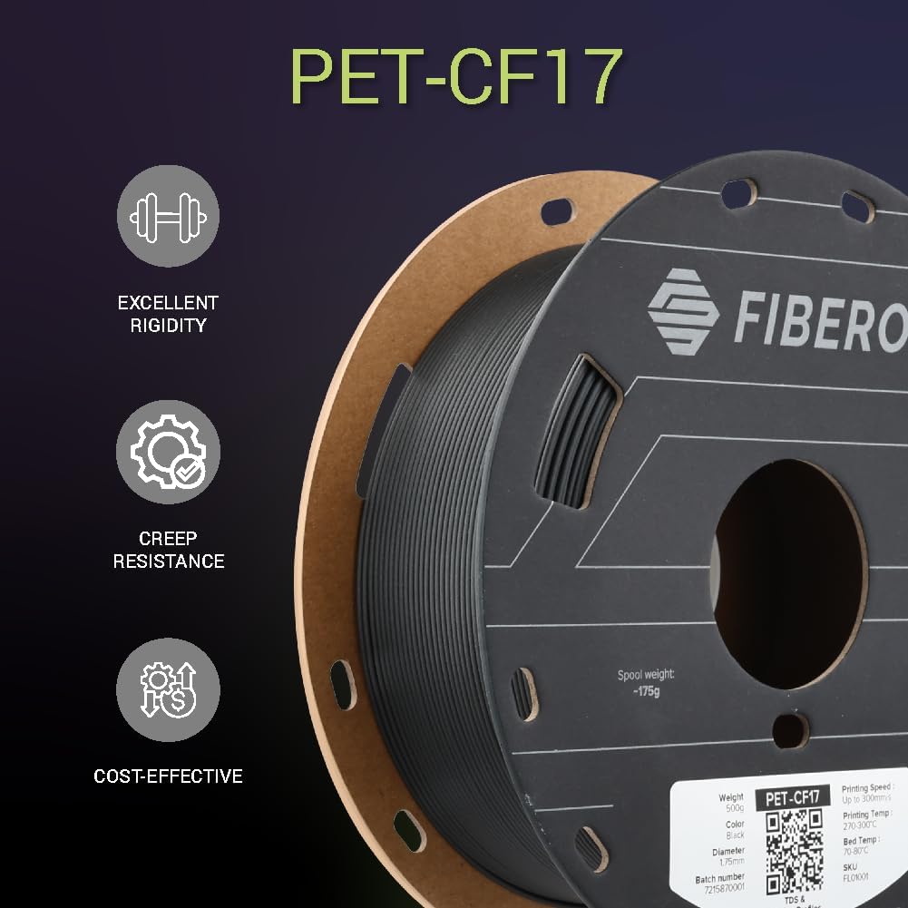 Polymaker Fiberon PET-CF17 3D Printing Filament Black 1.75mm 0.5kg, Excellent Stable Stiffness - Fiberon Carbon Fiber Reinforced PET 3D Printer Filament, Ideal for Jigs and Fixtures