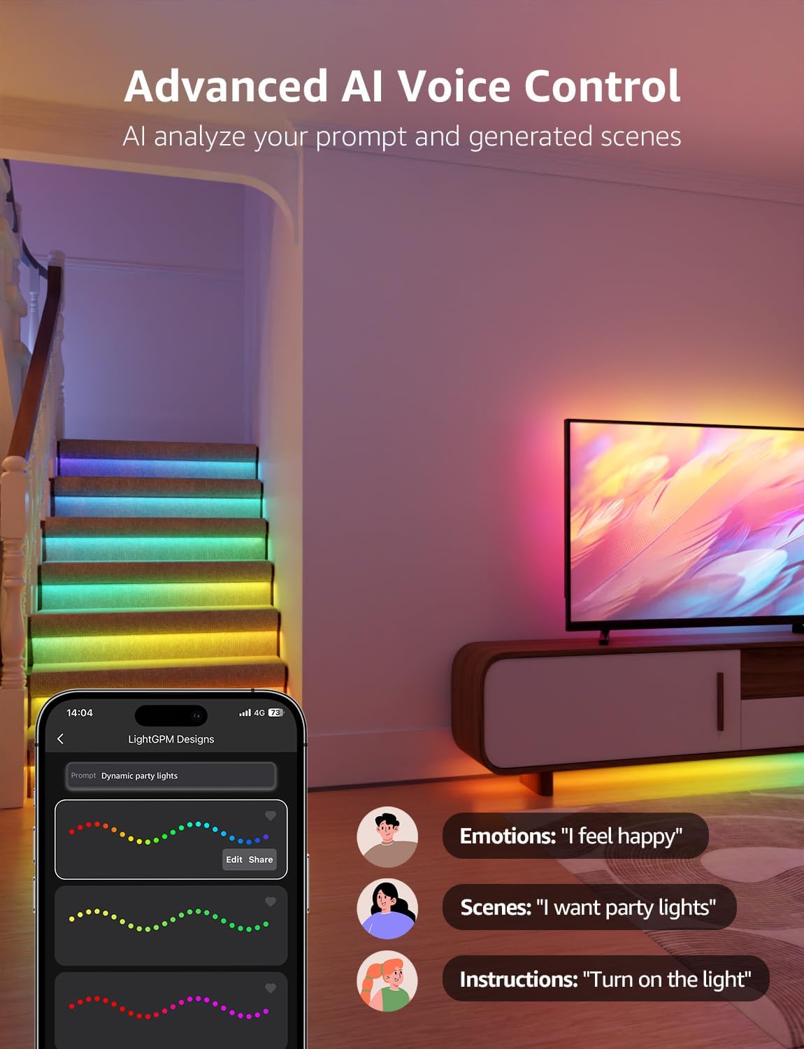 Lepro S2 AI Smart LED Strip Lights - 32.8ft RGBCW Light Strips with 2700K-5700K Tunable Warm White, Color Segment DIY, Personalized Al Lighting Designer, APP Control(No Remote), 2.4G Wi-Fi & Bluetooth