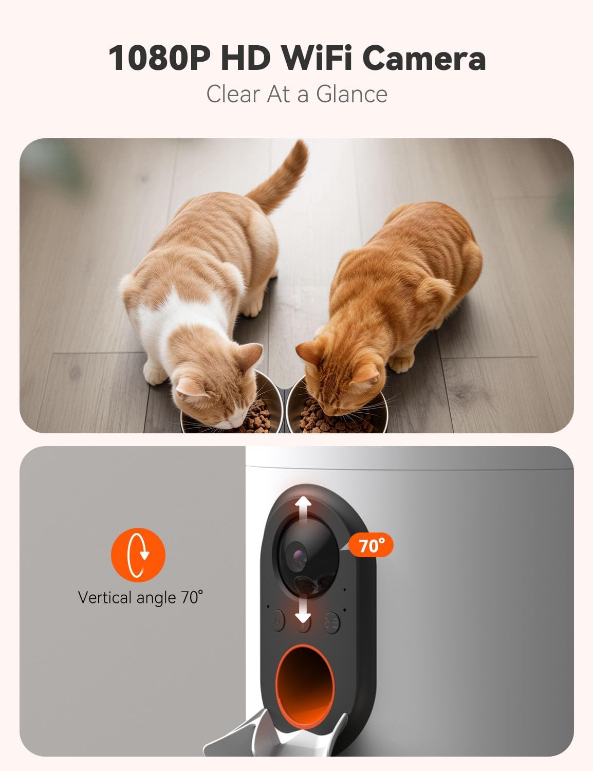 WOPET Automatic Cat Feeder with Camera for Two Cats, 6L Automatic Dog Feeder with HD Video and Night Vision, 5G/2.4G WiFi Pet Feeder for Cats & Dogs, SD Card Storage & 2-Way Audio