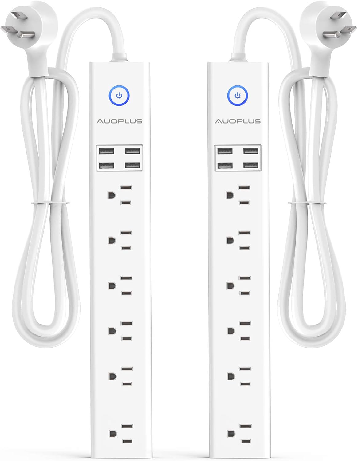2 Pack Surge Protector Power Strip - 10FT Long Extension Cord with Multiple Outlets, 6 Widely Outlets 4 USB Charging Ports, Flat Plug Overload Surge Protection, Wall Mount for Home, Office ETL Listed